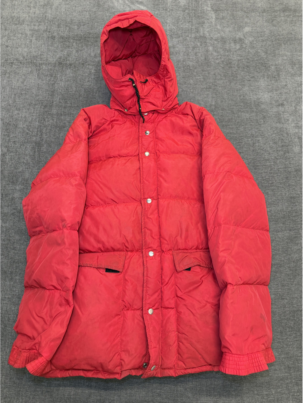 Red Hooded Puffer Jacket With Snap Button Closure